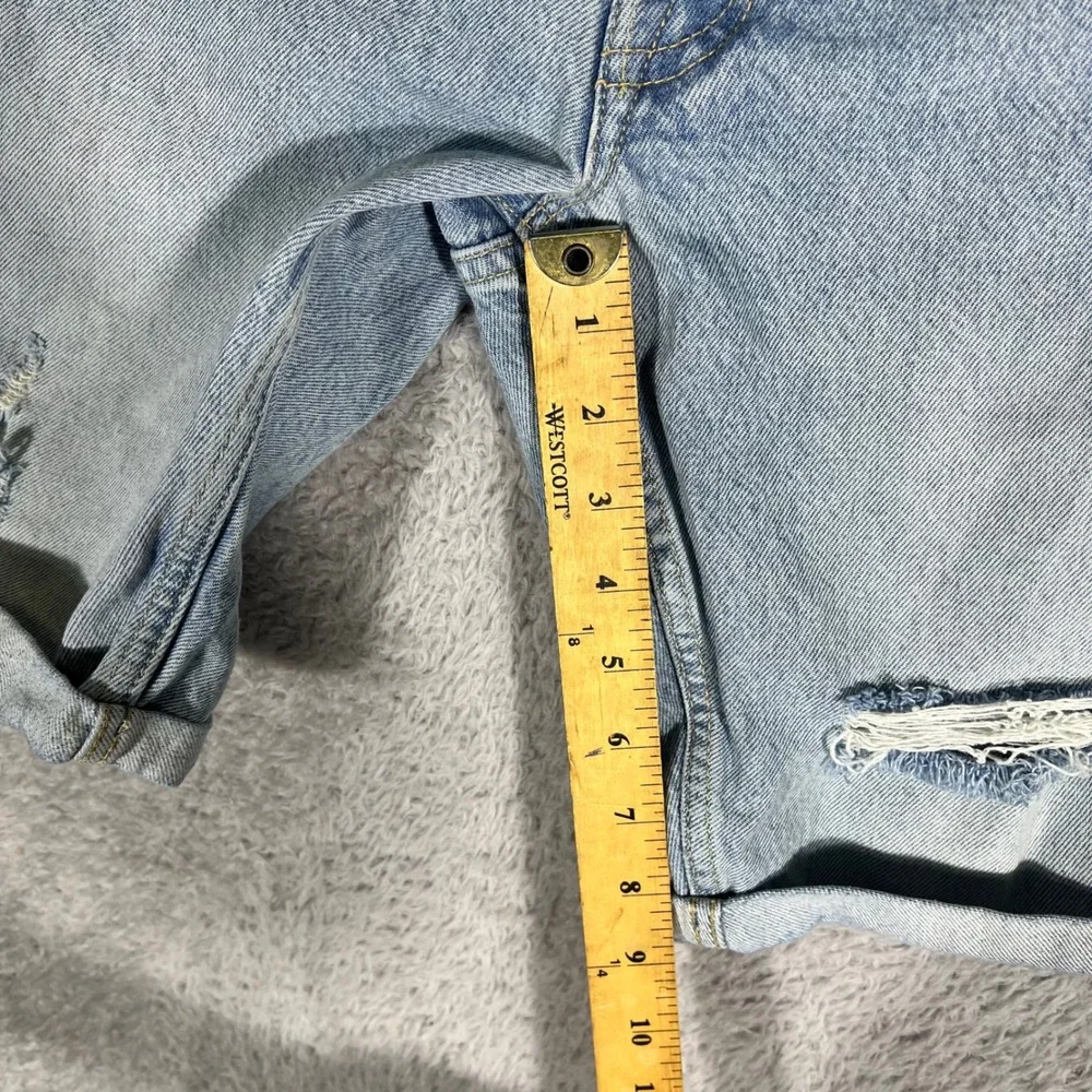 AllSaints Switch Distressed Denim Shorts Light Wash Blue W28 Button Fly Cuffed